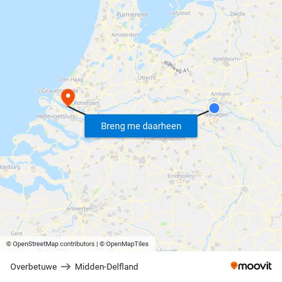 Overbetuwe to Midden-Delfland map