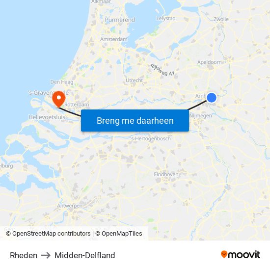Rheden to Midden-Delfland map