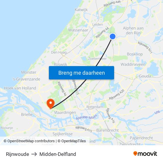 Rijnwoude to Midden-Delfland map