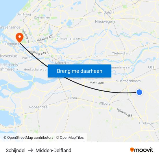 Schijndel to Midden-Delfland map