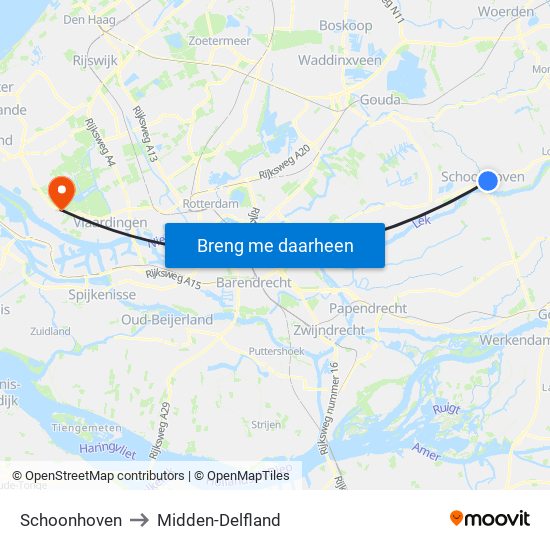 Schoonhoven to Midden-Delfland map