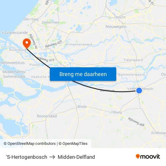 'S-Hertogenbosch to Midden-Delfland map