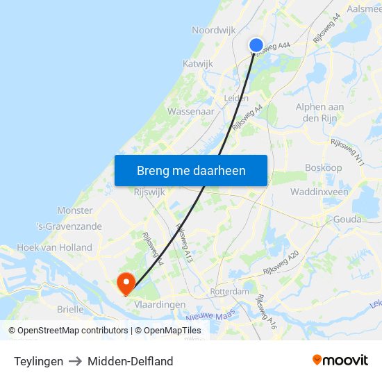 Teylingen to Midden-Delfland map