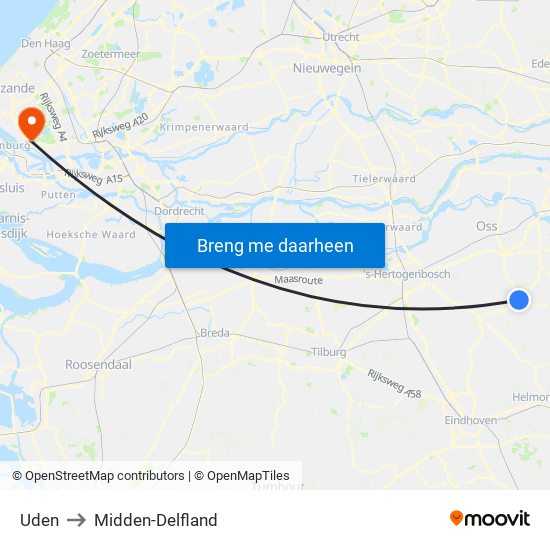 Uden to Midden-Delfland map