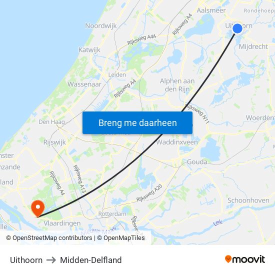 Uithoorn to Midden-Delfland map