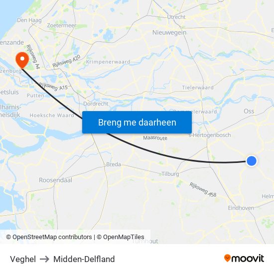 Veghel to Midden-Delfland map
