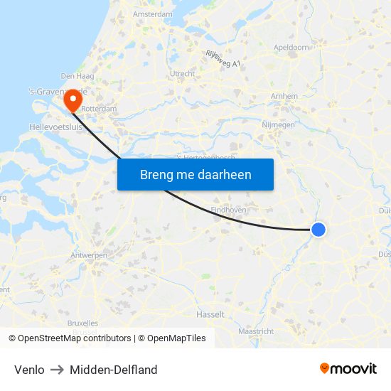 Venlo to Midden-Delfland map