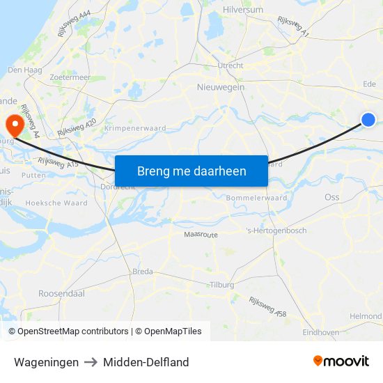 Wageningen to Midden-Delfland map