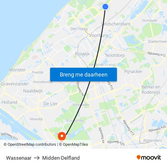 Wassenaar to Midden-Delfland map