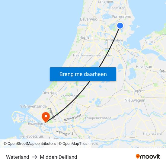 Waterland to Midden-Delfland map