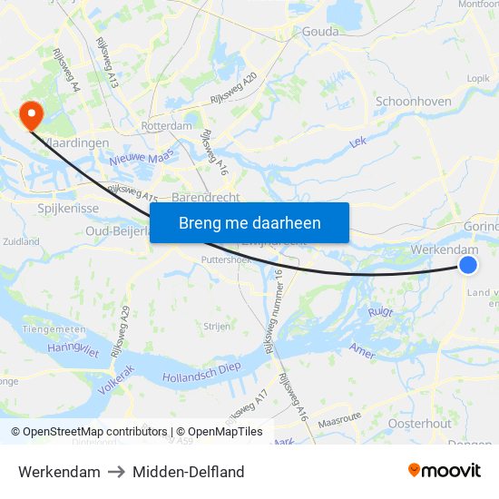 Werkendam to Midden-Delfland map