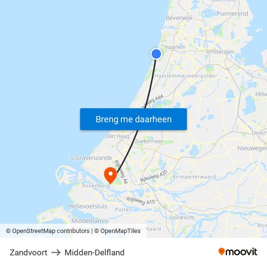 Zandvoort to Midden-Delfland map