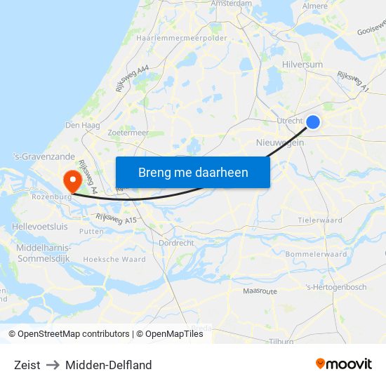 Zeist to Midden-Delfland map