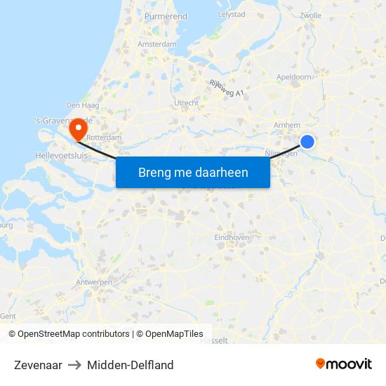 Zevenaar to Midden-Delfland map
