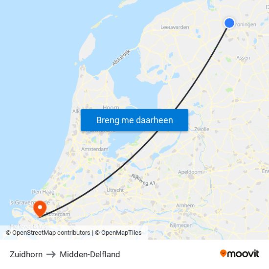 Zuidhorn to Midden-Delfland map