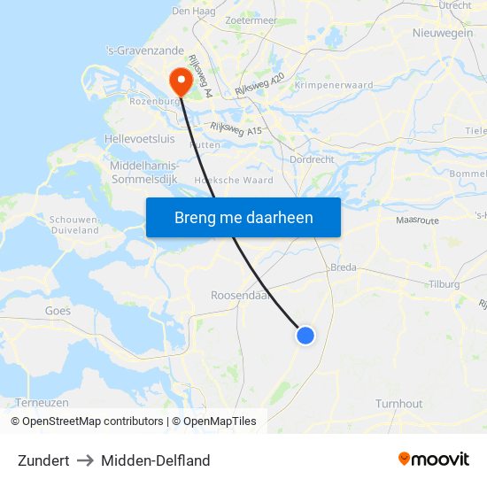 Zundert to Midden-Delfland map
