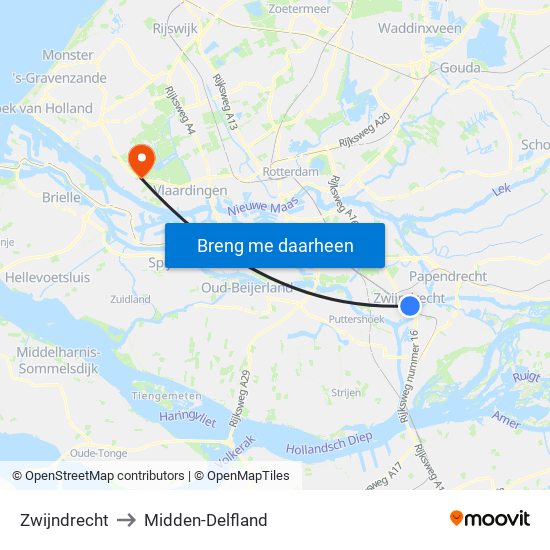 Zwijndrecht to Midden-Delfland map
