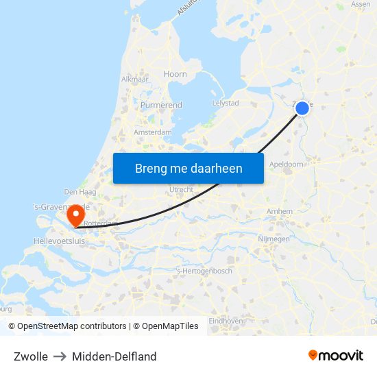 Zwolle to Midden-Delfland map