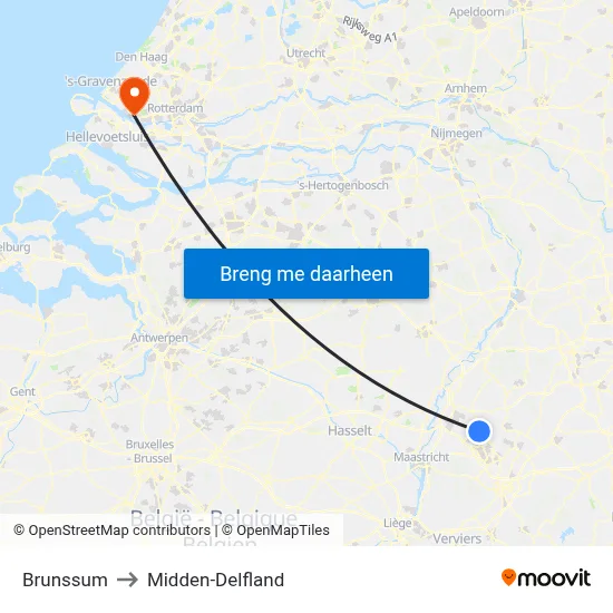 Brunssum to Midden-Delfland map