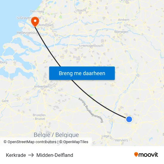 Kerkrade to Midden-Delfland map