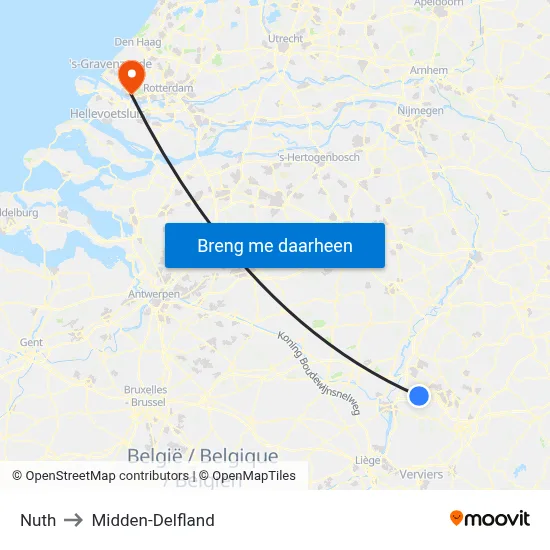 Nuth to Midden-Delfland map