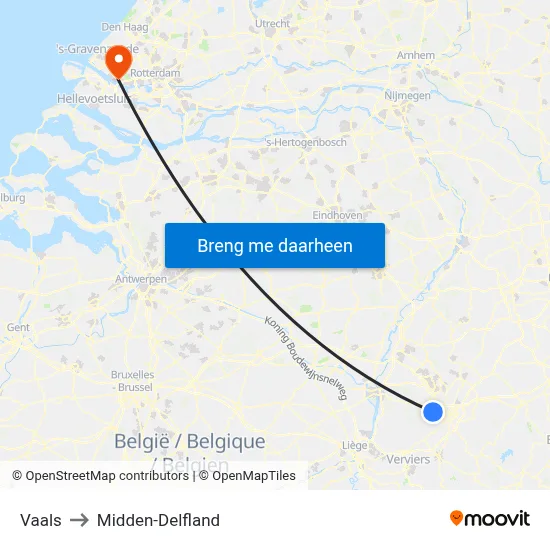 Vaals to Midden-Delfland map