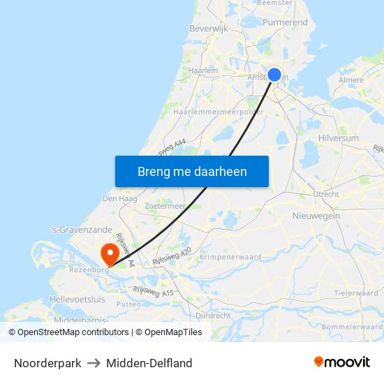Noorderpark to Midden-Delfland map