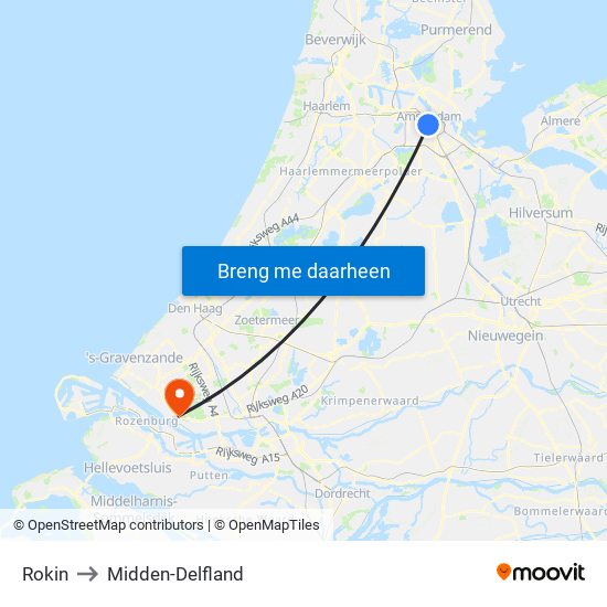 Rokin to Midden-Delfland map