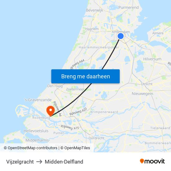 Vijzelgracht to Midden-Delfland map