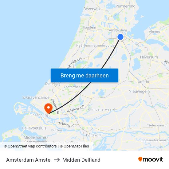 Amsterdam Amstel to Midden-Delfland map