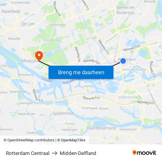 Rotterdam Centraal to Midden-Delfland map