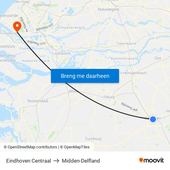 Eindhoven Centraal to Midden-Delfland map