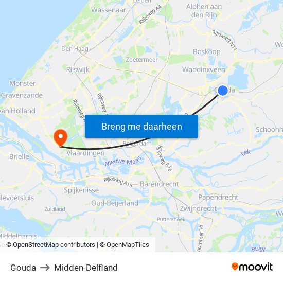 Gouda to Midden-Delfland map