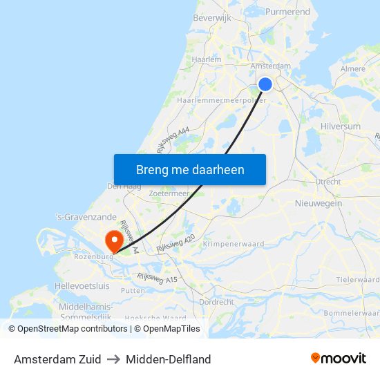 Amsterdam Zuid to Midden-Delfland map