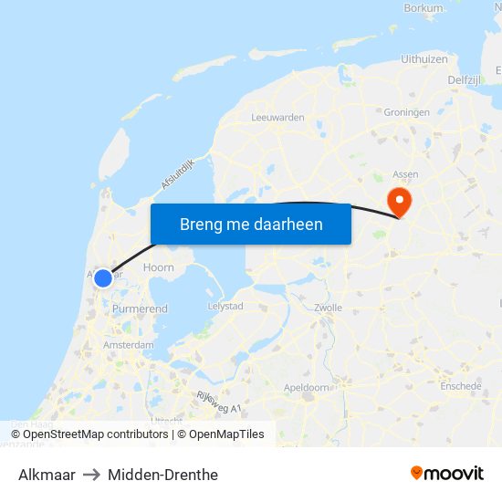 Alkmaar to Midden-Drenthe map