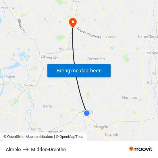 Almelo to Midden-Drenthe map