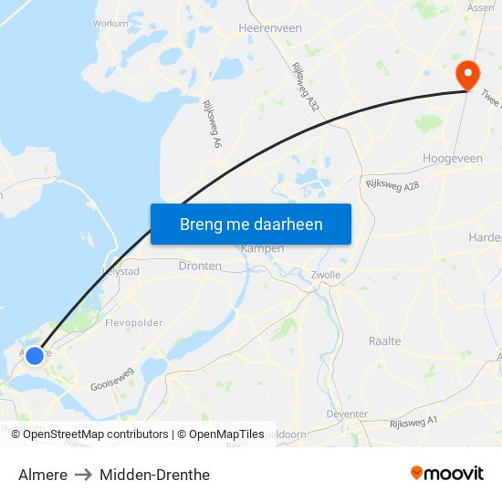 Almere to Midden-Drenthe map