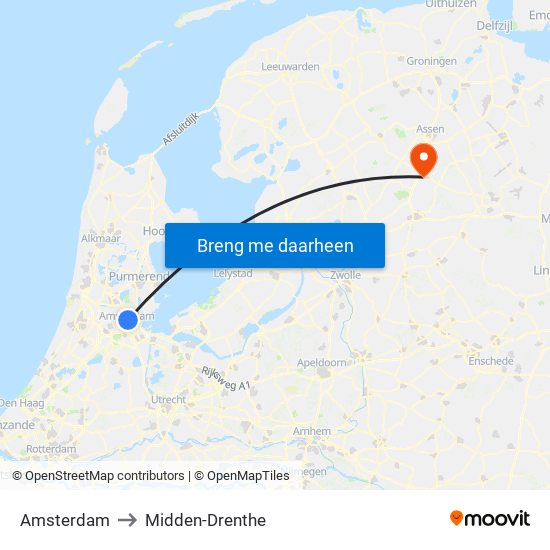Amsterdam to Midden-Drenthe map
