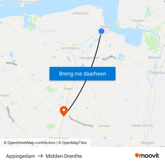 Appingedam to Midden-Drenthe map
