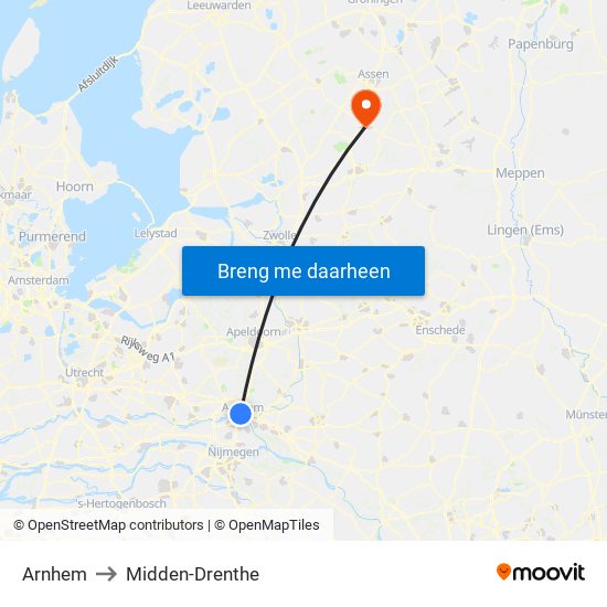 Arnhem to Midden-Drenthe map