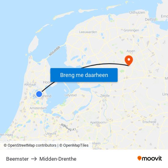 Beemster to Midden-Drenthe map