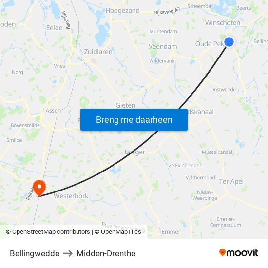 Bellingwedde to Midden-Drenthe map