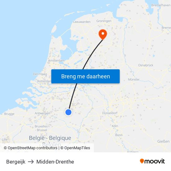 Bergeijk to Midden-Drenthe map