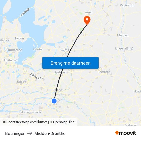 Beuningen to Midden-Drenthe map