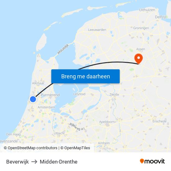 Beverwijk to Midden-Drenthe map