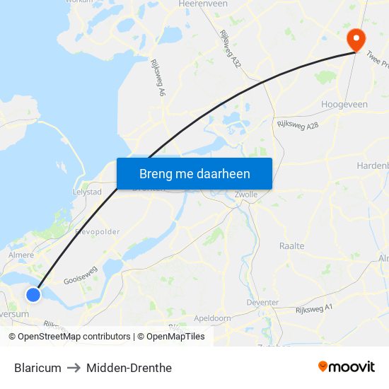 Blaricum to Midden-Drenthe map