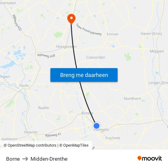 Borne to Midden-Drenthe map