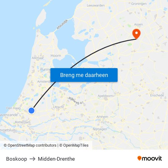 Boskoop to Midden-Drenthe map