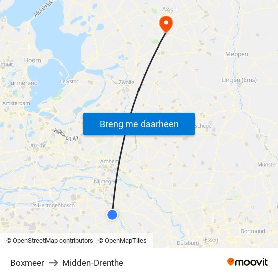 Boxmeer to Midden-Drenthe map