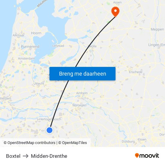 Boxtel to Midden-Drenthe map
